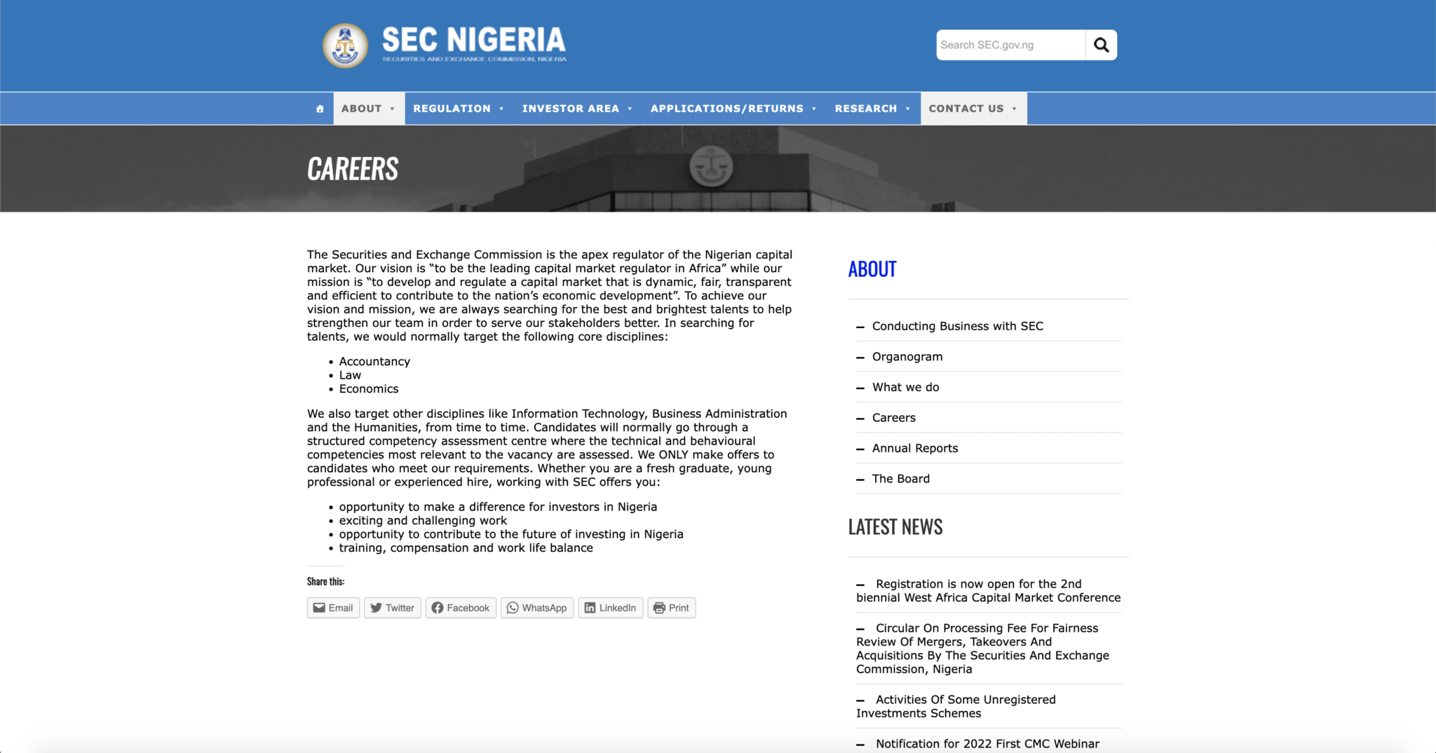 SEC Recruitment 2022/2023 Application Portal & Form www.sec.gov.ng